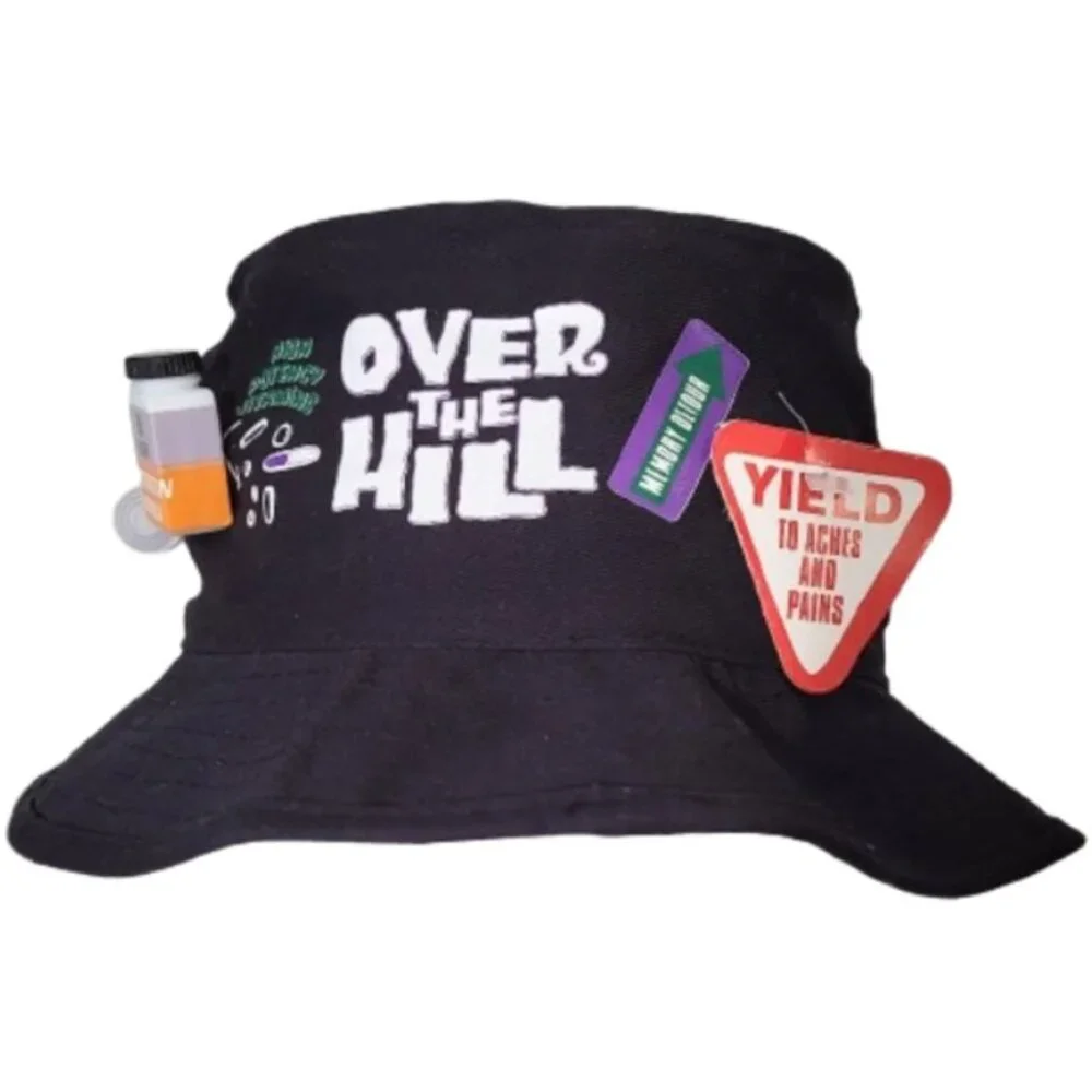 OVER THE HILL 100% Cotton Black Birthday Survival Bucket Hat - Men's One Size